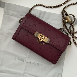 Charles & Keith Tallulah Quilted Push-Lock Clutch - Burgundy
